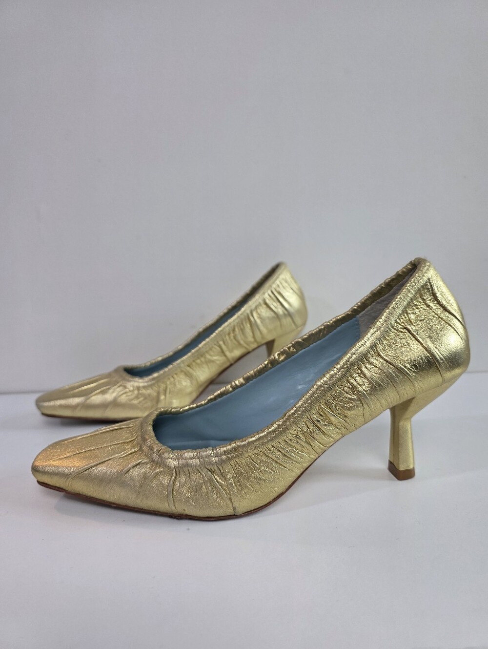 Frances Valentine Gold Women's Mid Heel Pumps Size 8